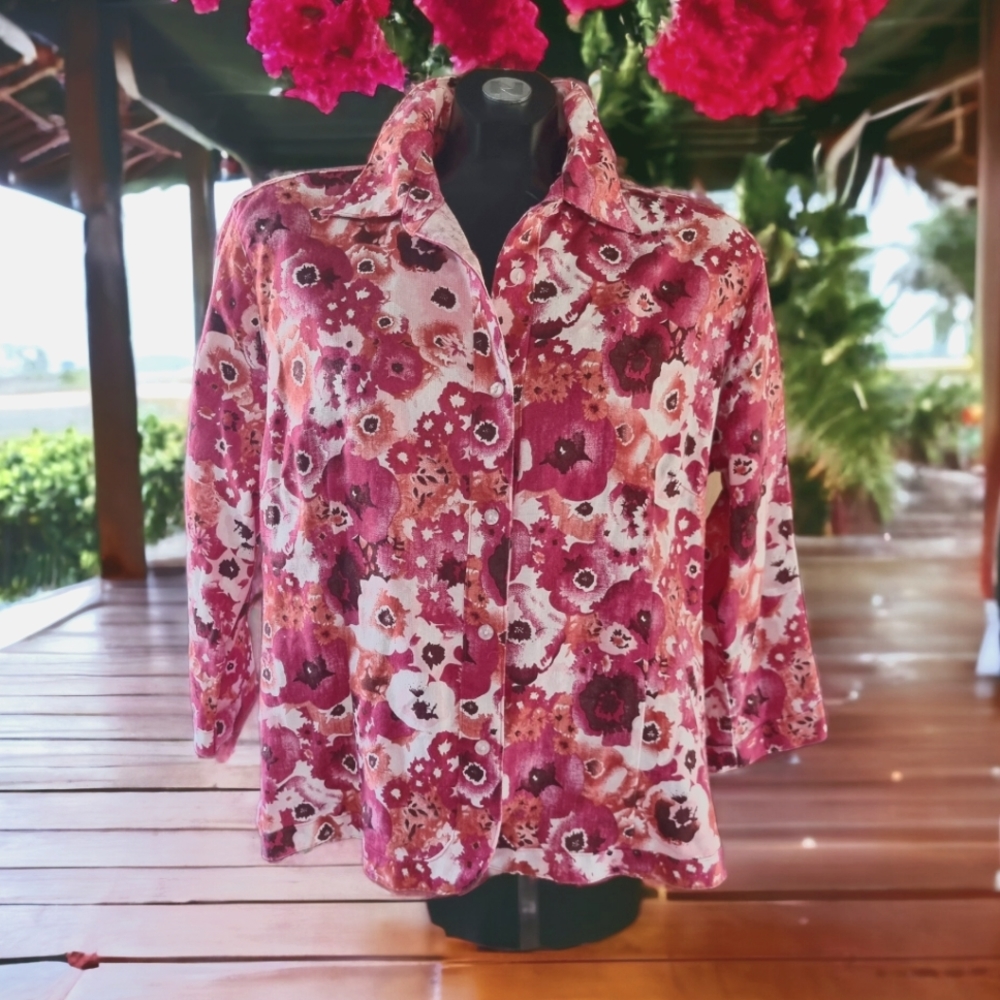Tabi 100% Linen Floral Top